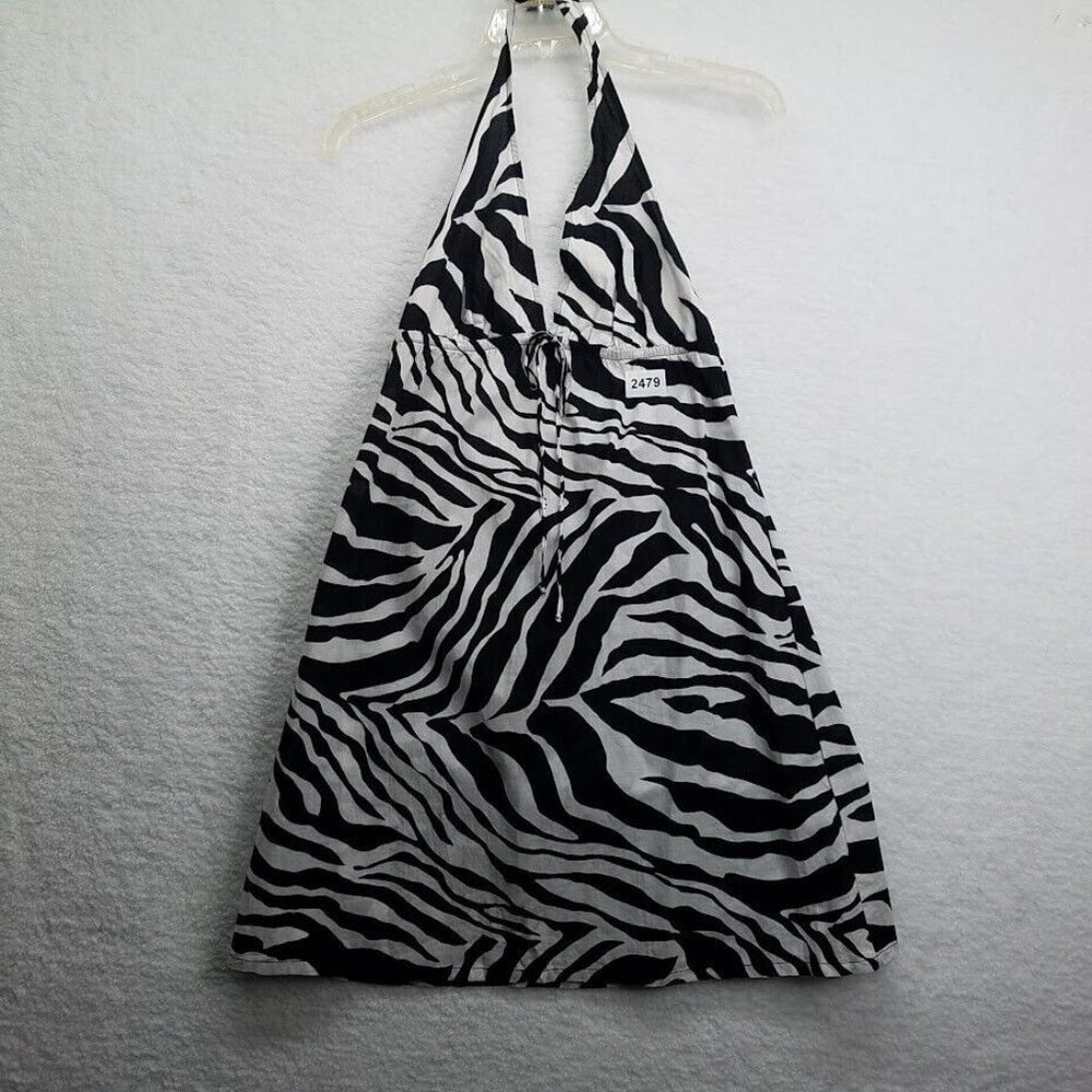 La Blanca Rod Beattie Swimsuit Cover Up Size Medium Halter Black‎ White Zebra